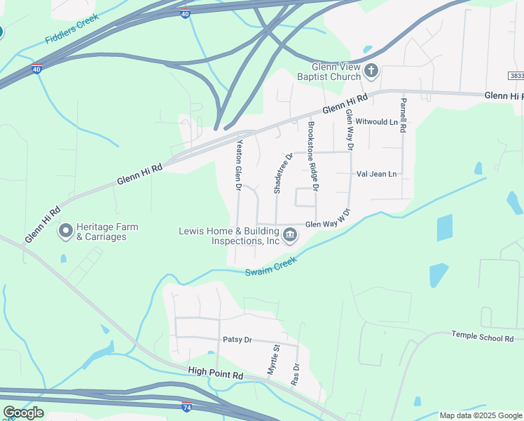 map of restaurants, bars, coffee shops, grocery stores, and more near 4212 Yeaton Glen Circle in Winston-Salem