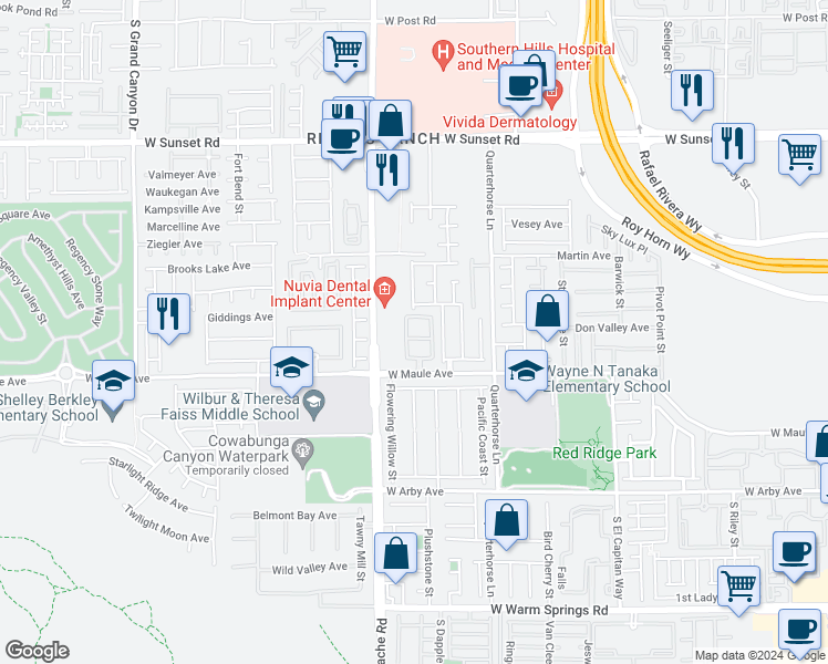 map of restaurants, bars, coffee shops, grocery stores, and more near 9330 West Maule Avenue in Las Vegas
