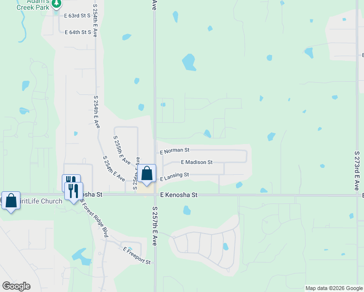 map of restaurants, bars, coffee shops, grocery stores, and more near 8100 East Norman Street in Broken Arrow