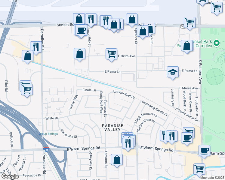 map of restaurants, bars, coffee shops, grocery stores, and more near 1580 Autumn Rust Drive in Las Vegas
