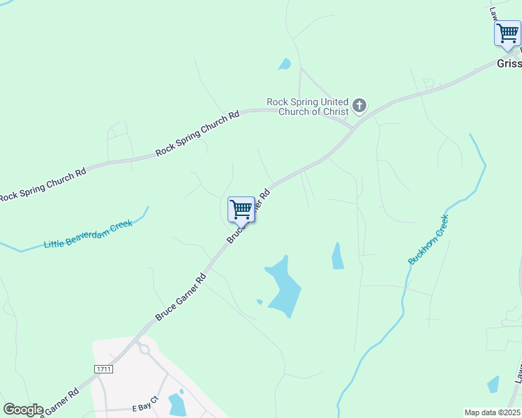 map of restaurants, bars, coffee shops, grocery stores, and more near 3132 Bruce Garner Road in Creedmoor