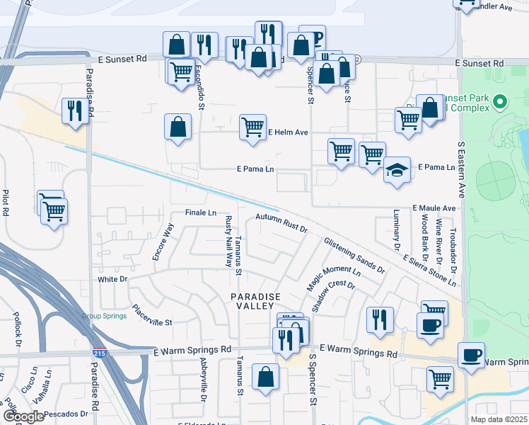 map of restaurants, bars, coffee shops, grocery stores, and more near 1610 Autumn Rust Drive in Las Vegas