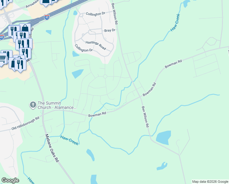 map of restaurants, bars, coffee shops, grocery stores, and more near 4398-4356 Old Hillsborough Road in Mebane