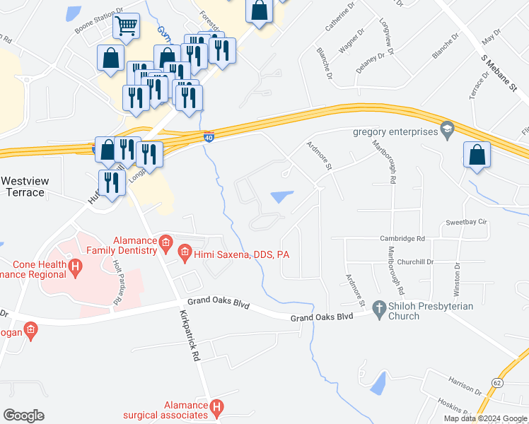 map of restaurants, bars, coffee shops, grocery stores, and more near 3231 Diana Circle in Burlington