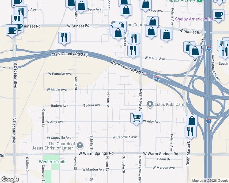 map of restaurants, bars, coffee shops, grocery stores, and more near 4147 West Maule Avenue in Las Vegas