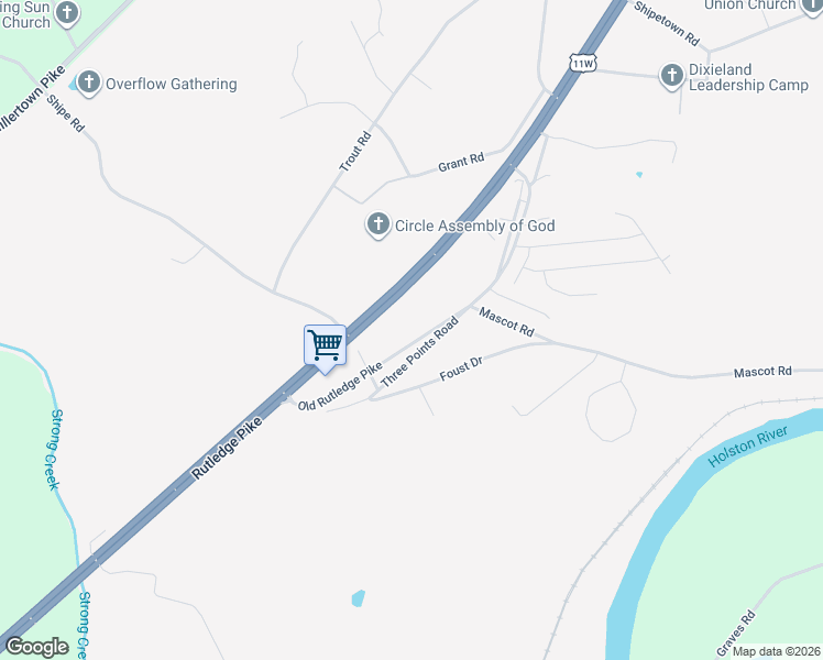 map of restaurants, bars, coffee shops, grocery stores, and more near 8521 Old Rutledge Pike in Knoxville