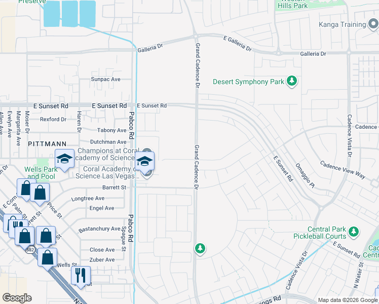 map of restaurants, bars, coffee shops, grocery stores, and more near 105 Cameron Chase Ave in Henderson