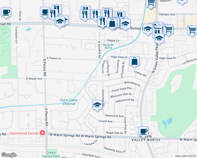 map of restaurants, bars, coffee shops, grocery stores, and more near 3785 Mesa Linda Drive in Las Vegas