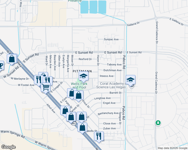 map of restaurants, bars, coffee shops, grocery stores, and more near 481 Hunter Dr in Henderson