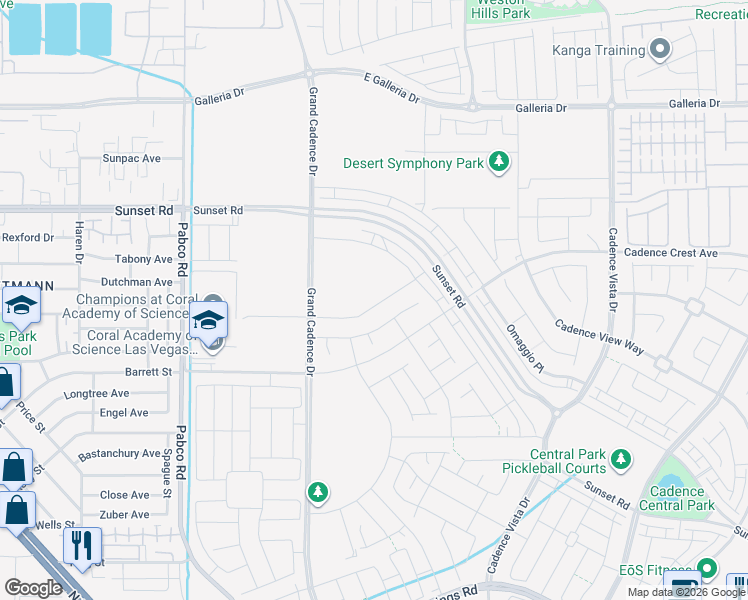map of restaurants, bars, coffee shops, grocery stores, and more near 68 Serene Tempo Avenue in Henderson
