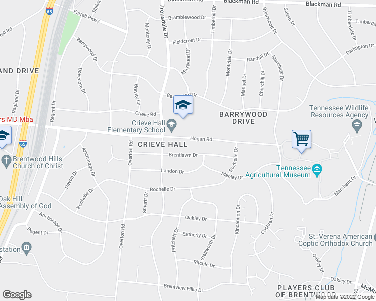 map of restaurants, bars, coffee shops, grocery stores, and more near 494 Brentlawn Dr in Nashville