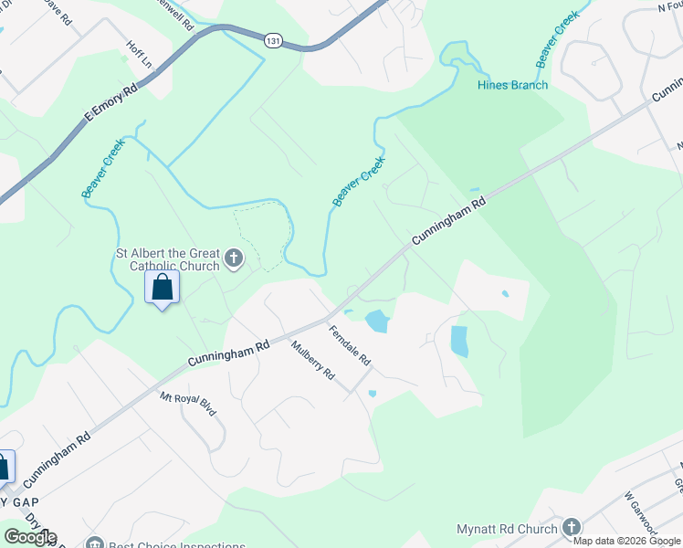 map of restaurants, bars, coffee shops, grocery stores, and more near 2523 Cunningham Road in Knoxville