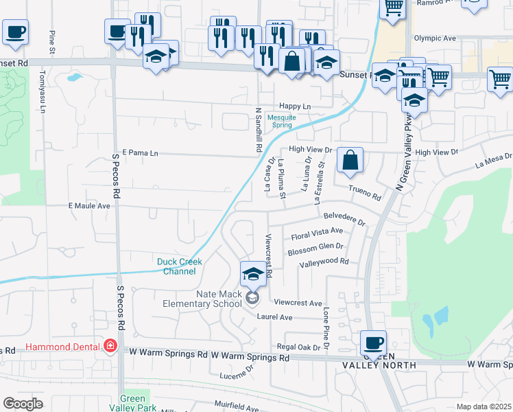 map of restaurants, bars, coffee shops, grocery stores, and more near 3785 Mesa Linda Drive in Las Vegas