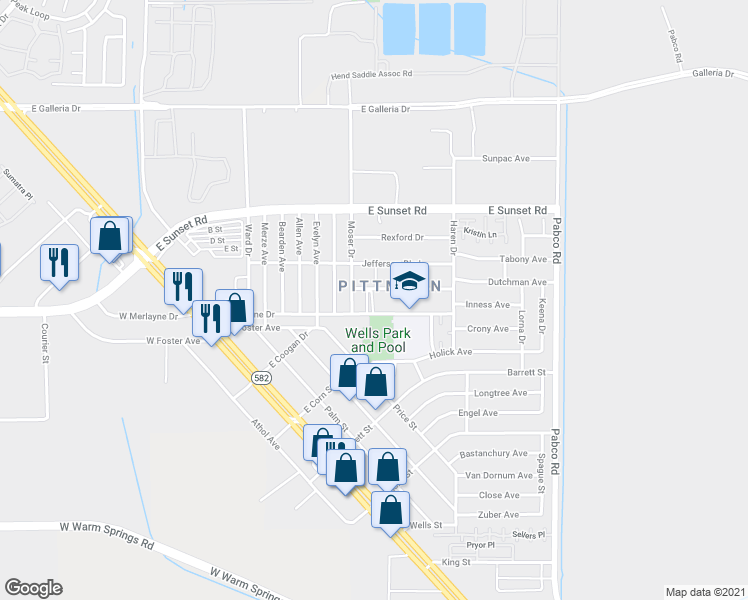 map of restaurants, bars, coffee shops, grocery stores, and more near 417 East Merlayne Drive in Henderson