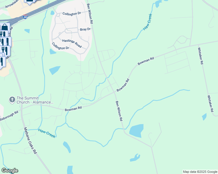 map of restaurants, bars, coffee shops, grocery stores, and more near 663 Southwick Place in Mebane