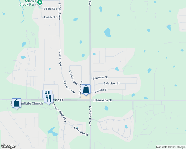 map of restaurants, bars, coffee shops, grocery stores, and more near 8004 East Norman Street in Broken Arrow