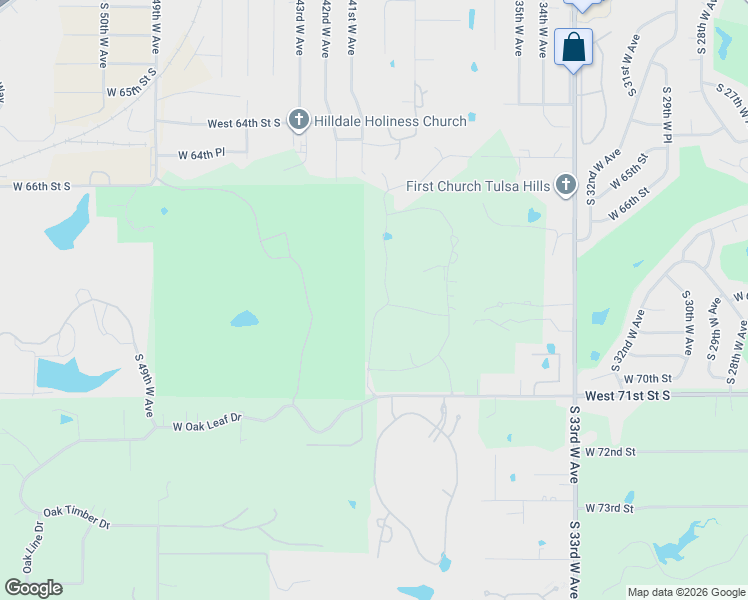 map of restaurants, bars, coffee shops, grocery stores, and more near 6851 Riva Ridge Road in Tulsa