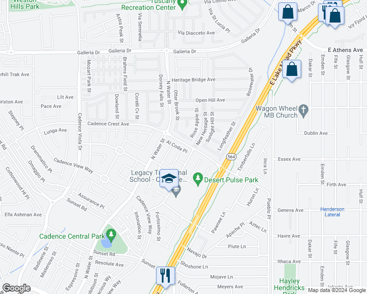 map of restaurants, bars, coffee shops, grocery stores, and more near 420 Al Coda Place in Henderson