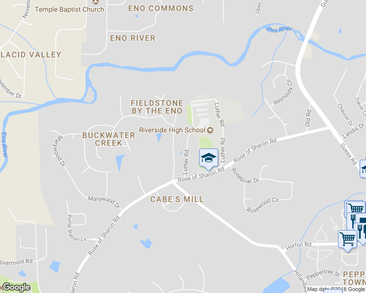 map of restaurants, bars, coffee shops, grocery stores, and more near 3227 Luther Road in Durham
