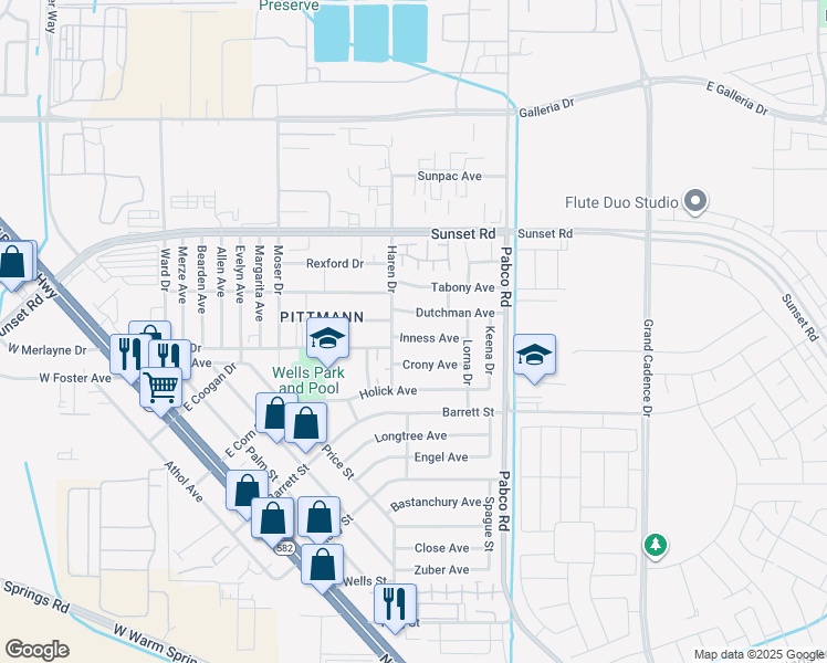 map of restaurants, bars, coffee shops, grocery stores, and more near 511 Inness Ave in Henderson