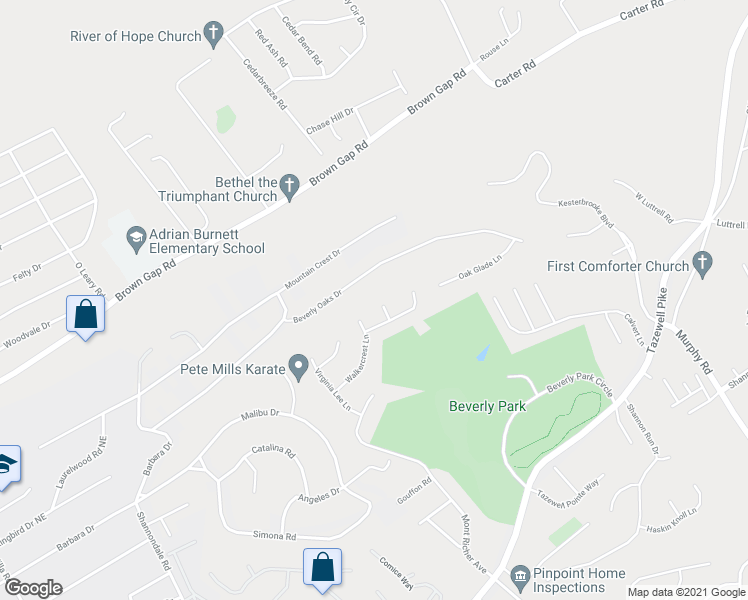 map of restaurants, bars, coffee shops, grocery stores, and more near 5213 Sweet Kathleen Lane in Knoxville
