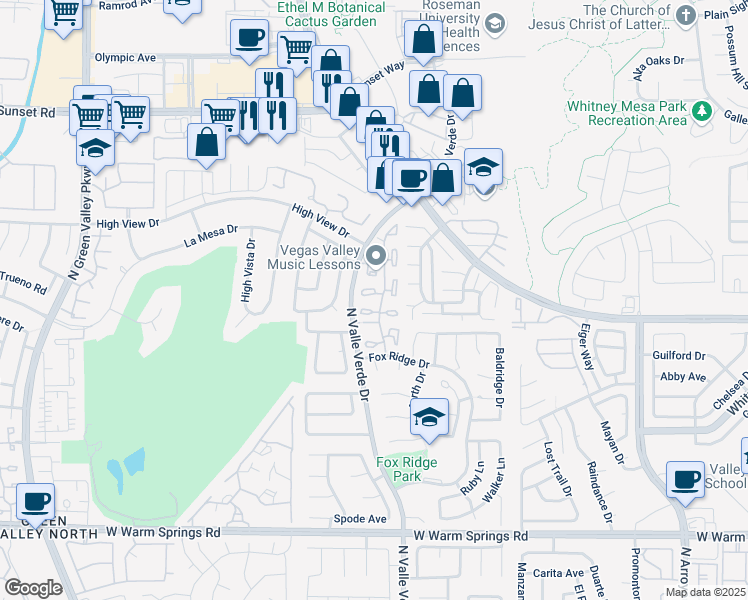 map of restaurants, bars, coffee shops, grocery stores, and more near 600 Cervantes Drive in Henderson