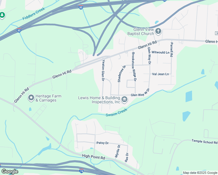 map of restaurants, bars, coffee shops, grocery stores, and more near 4212 Yeaton Glen Circle in Winston-Salem
