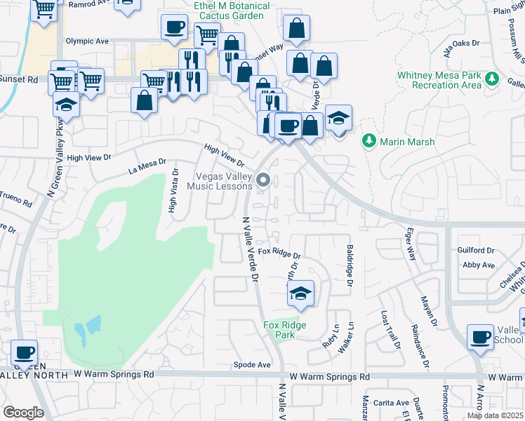 map of restaurants, bars, coffee shops, grocery stores, and more near 600 Cervantes Drive in Henderson