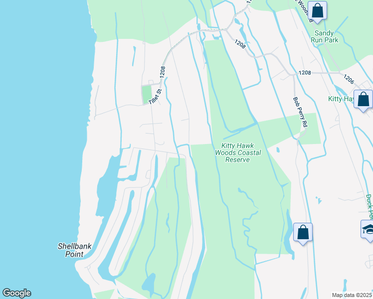 map of restaurants, bars, coffee shops, grocery stores, and more near 4185 Tarkle Ridge Drive in Kitty Hawk