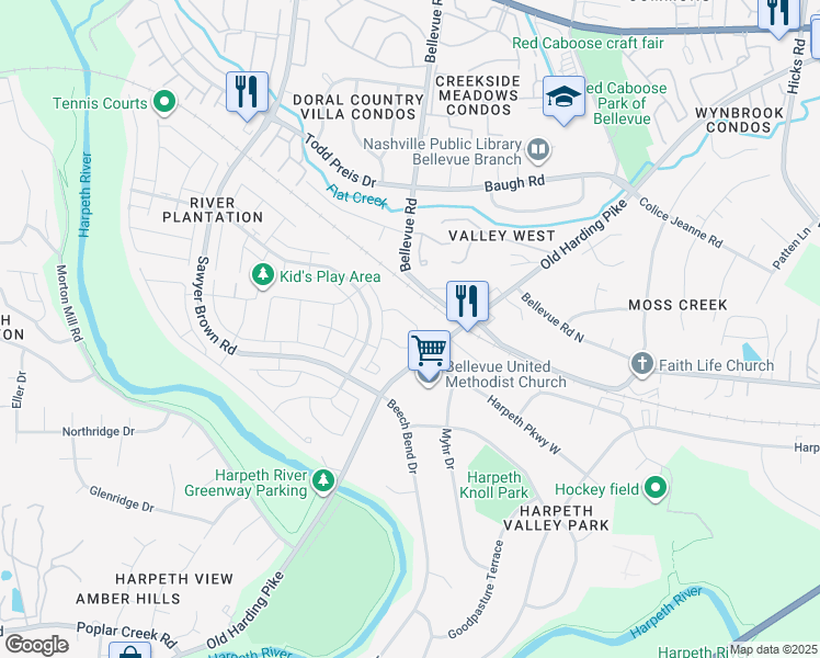 map of restaurants, bars, coffee shops, grocery stores, and more near 407 General George Patton Road in Nashville