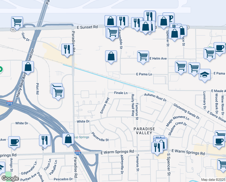 map of restaurants, bars, coffee shops, grocery stores, and more near 1260 Finale Lane in Las Vegas