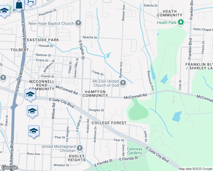 map of restaurants, bars, coffee shops, grocery stores, and more near 1007 Moody St in Greensboro
