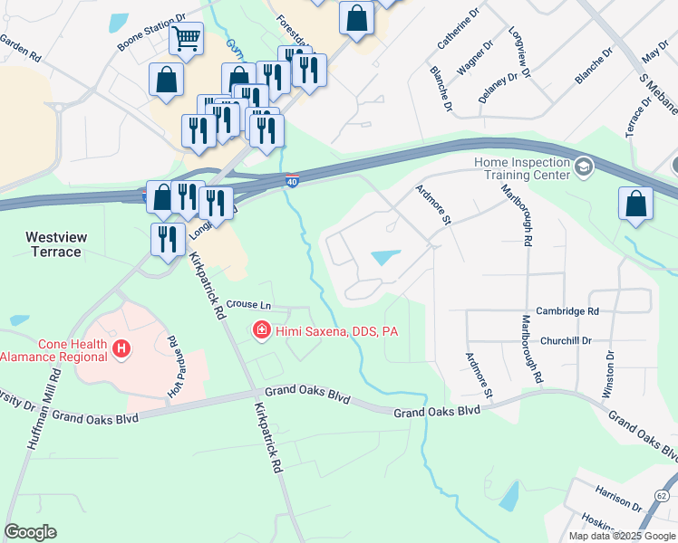 map of restaurants, bars, coffee shops, grocery stores, and more near 3085 Victoria Falls Drive in Burlington