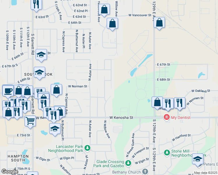 map of restaurants, bars, coffee shops, grocery stores, and more near 1324 North Umbrella Avenue in Broken Arrow