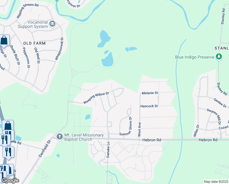 map of restaurants, bars, coffee shops, grocery stores, and more near 702 Weeping Willow Drive in Durham