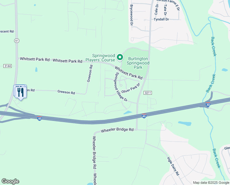 map of restaurants, bars, coffee shops, grocery stores, and more near 7324 Scenic Village Lane in Whitsett