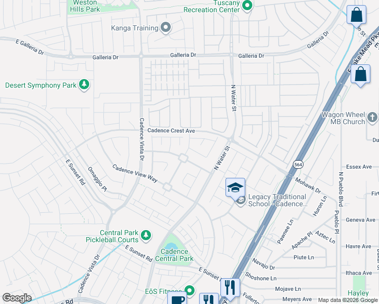 map of restaurants, bars, coffee shops, grocery stores, and more near 613 Our Heritage Street in Henderson