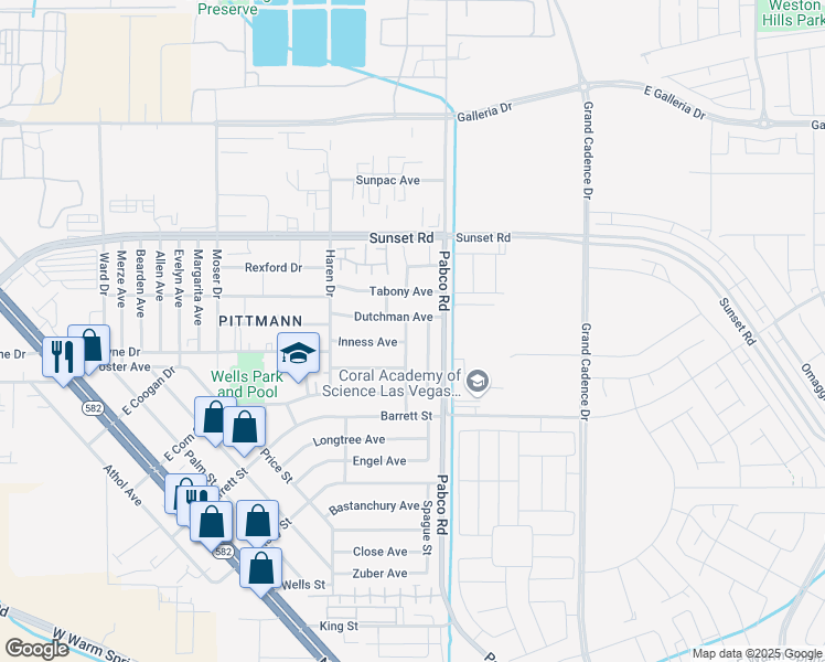 map of restaurants, bars, coffee shops, grocery stores, and more near 1636 Lorna Drive in Henderson