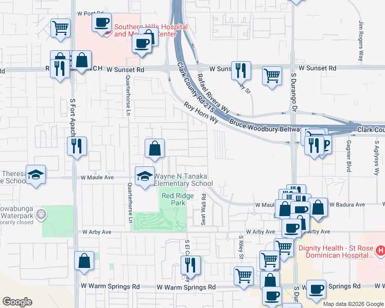 map of restaurants, bars, coffee shops, grocery stores, and more near 8999 Tony Ridge Avenue in Las Vegas