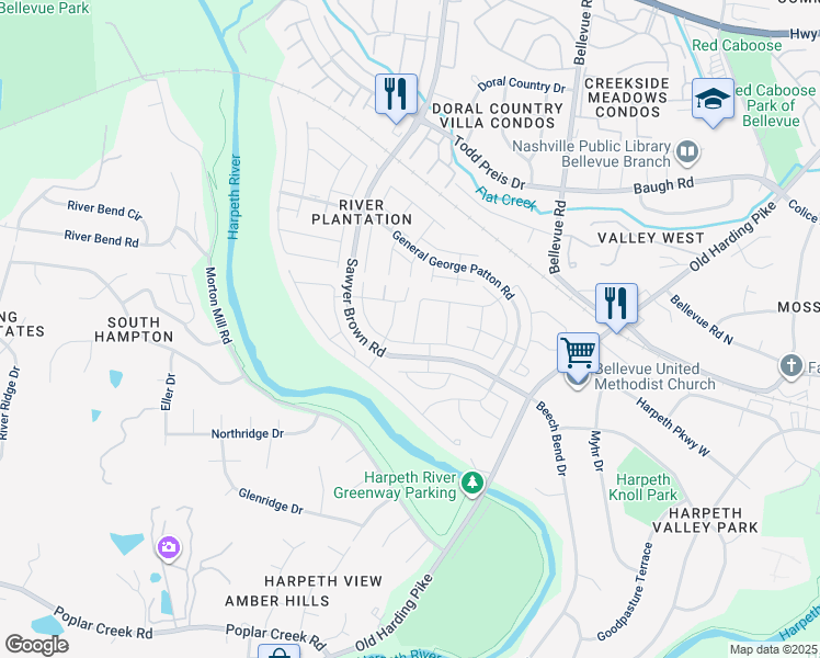 map of restaurants, bars, coffee shops, grocery stores, and more near 9128 Sawyer Brown Road in Nashville