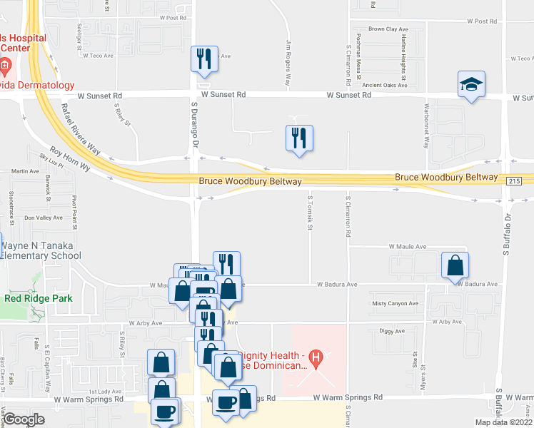 map of restaurants, bars, coffee shops, grocery stores, and more near 21200 West Roy Horn Way in Las Vegas