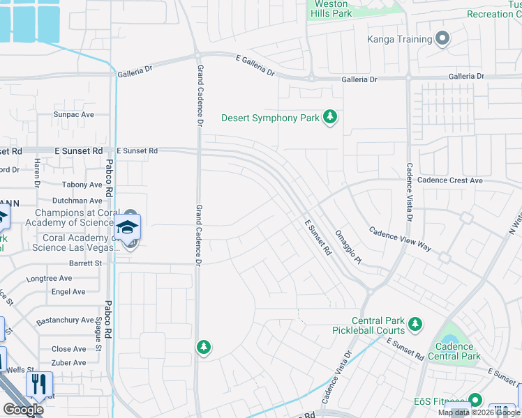 map of restaurants, bars, coffee shops, grocery stores, and more near 85 Serene Tempo Avenue in Henderson