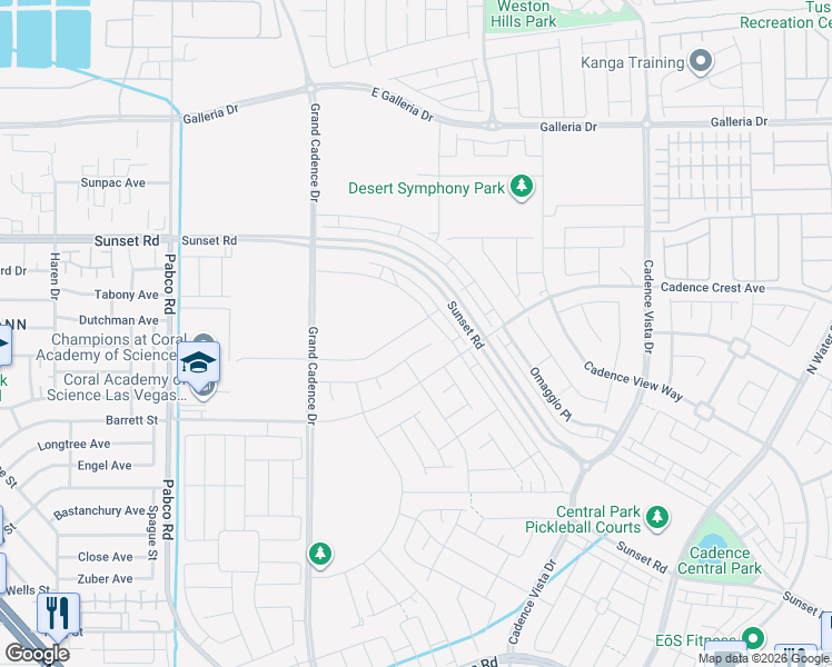 map of restaurants, bars, coffee shops, grocery stores, and more near 87 Serene Tempo Avenue in Henderson