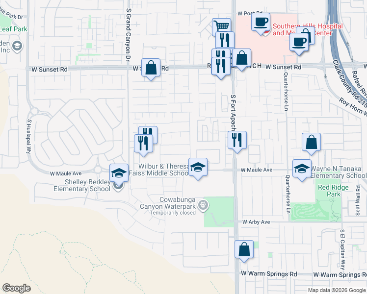 map of restaurants, bars, coffee shops, grocery stores, and more near 9593 Giddings Avenue in Las Vegas