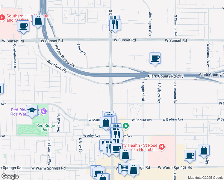 map of restaurants, bars, coffee shops, grocery stores, and more near 6373 South Durango Drive in Las Vegas