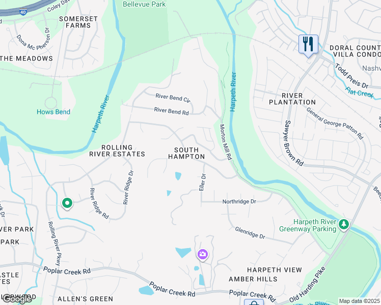 map of restaurants, bars, coffee shops, grocery stores, and more near 7125 Bay Cove Trail in Nashville