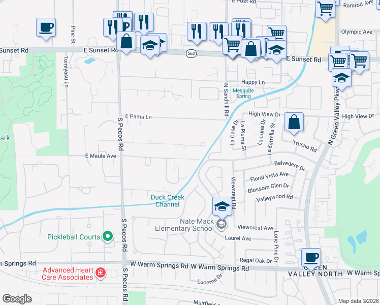 map of restaurants, bars, coffee shops, grocery stores, and more near 3635 Tobias Lane in Las Vegas