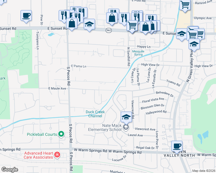 map of restaurants, bars, coffee shops, grocery stores, and more near 3635 Tobias Lane in Las Vegas