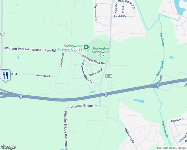 map of restaurants, bars, coffee shops, grocery stores, and more near 7692 Oliver Park Drive in Whitsett