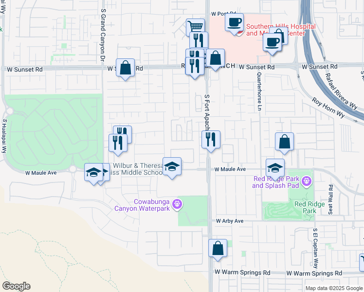 map of restaurants, bars, coffee shops, grocery stores, and more near 9500 West Maule Avenue in Las Vegas